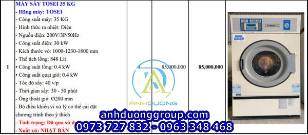 Máy sấy công nghiệp Tosei 35kg cũ nhật bãi